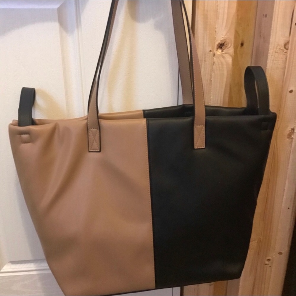 Color block soft tote handbag